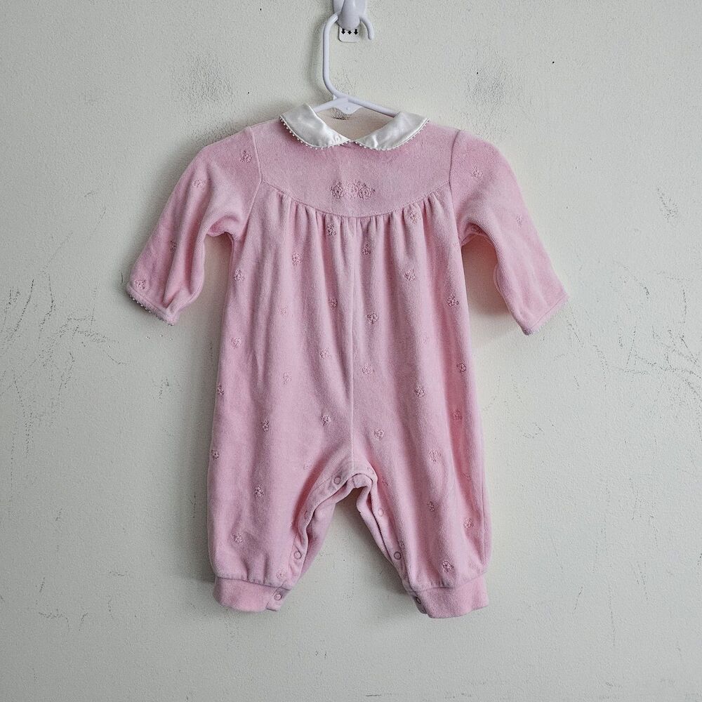 Vintage Y2K Gymboree 2002 Pink Satin Collared Footie Romper Baby Girl 3-6 Mo